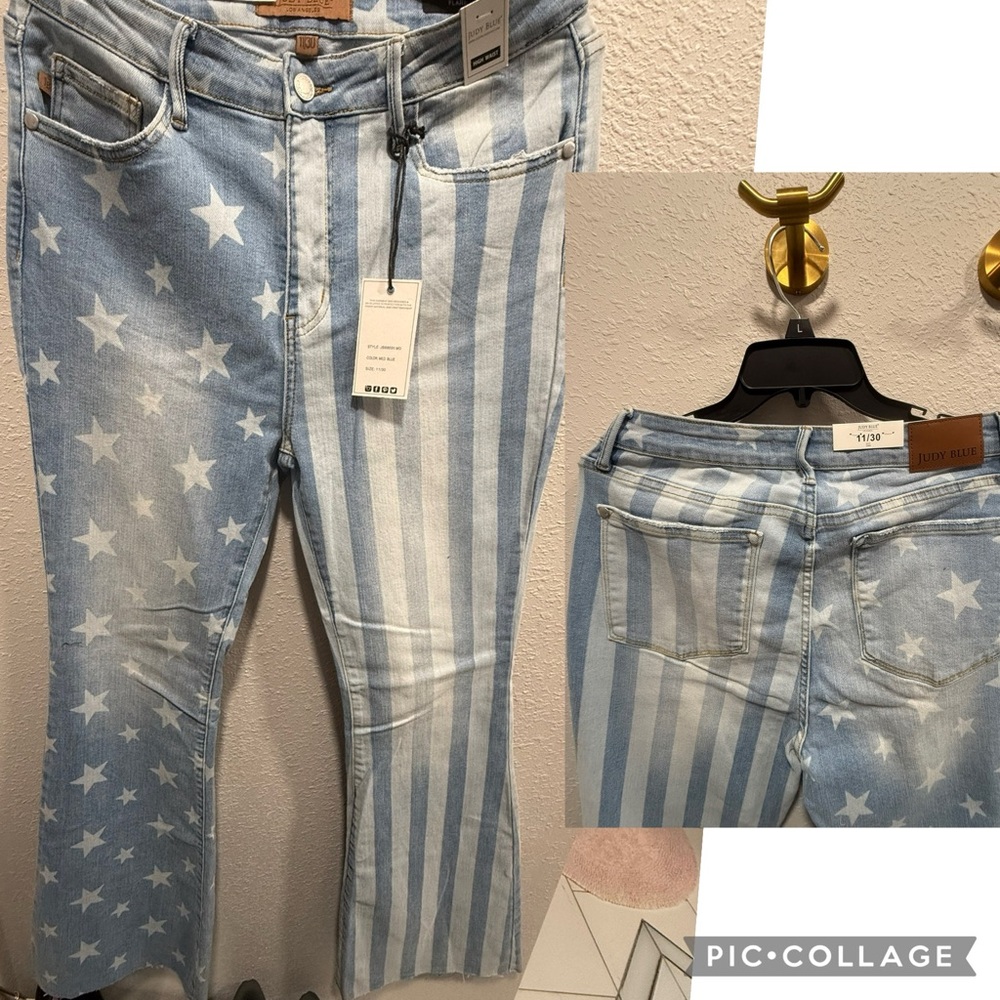 Blank Light Blue Star and Stripe Women Jeans